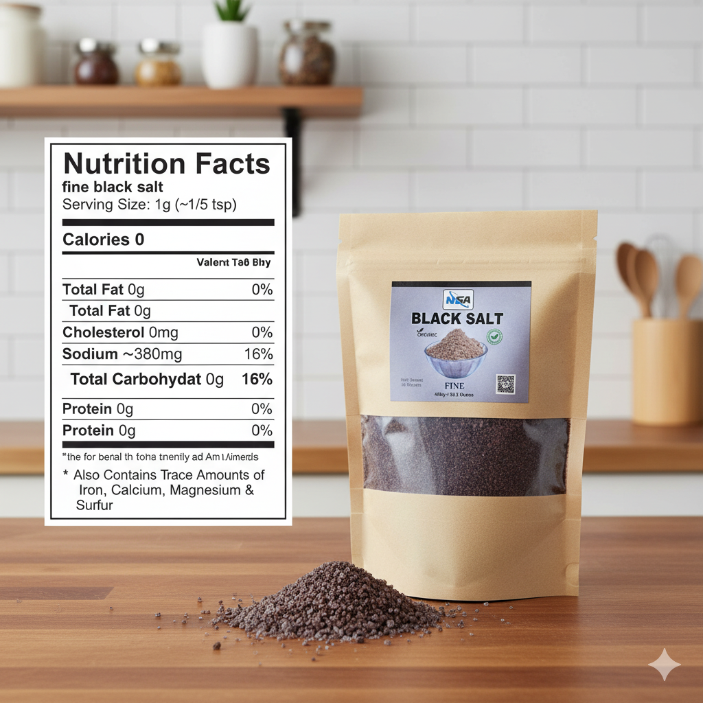 NSA Himalayan Black Salt Fine Packet – 100% Natural & Pure Kala Namak Powder | Edible Black Rock Salt for Cooking,