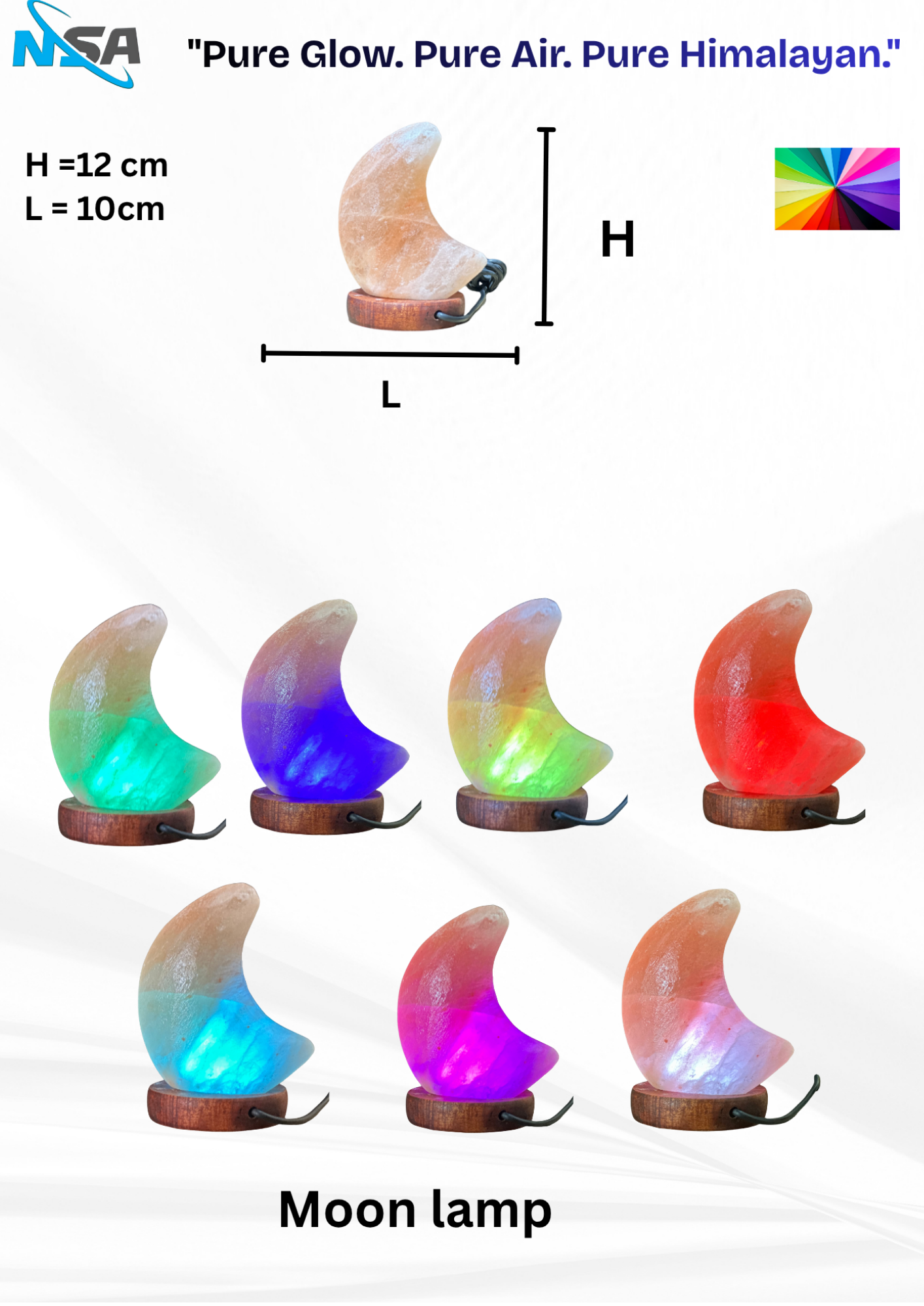 NSA USB Himalayan Salt Lamp – Color Changing LED | Natural Rock – Model: Moon lamp