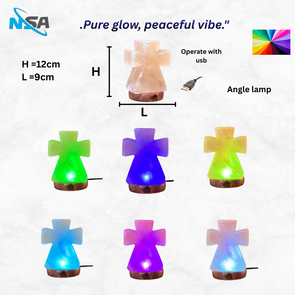 NSA USB Himalayan Salt Lamp – Color Changing LED | Natural Rock – Model: [Angle lamp ]