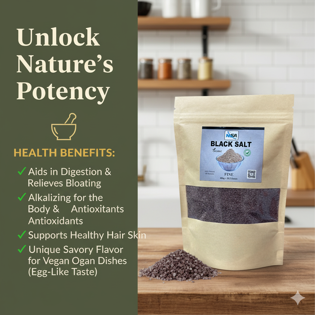 NSA Himalayan Black Salt Fine Packet – 100% Natural & Pure Kala Namak Powder | Edible Black Rock Salt for Cooking,