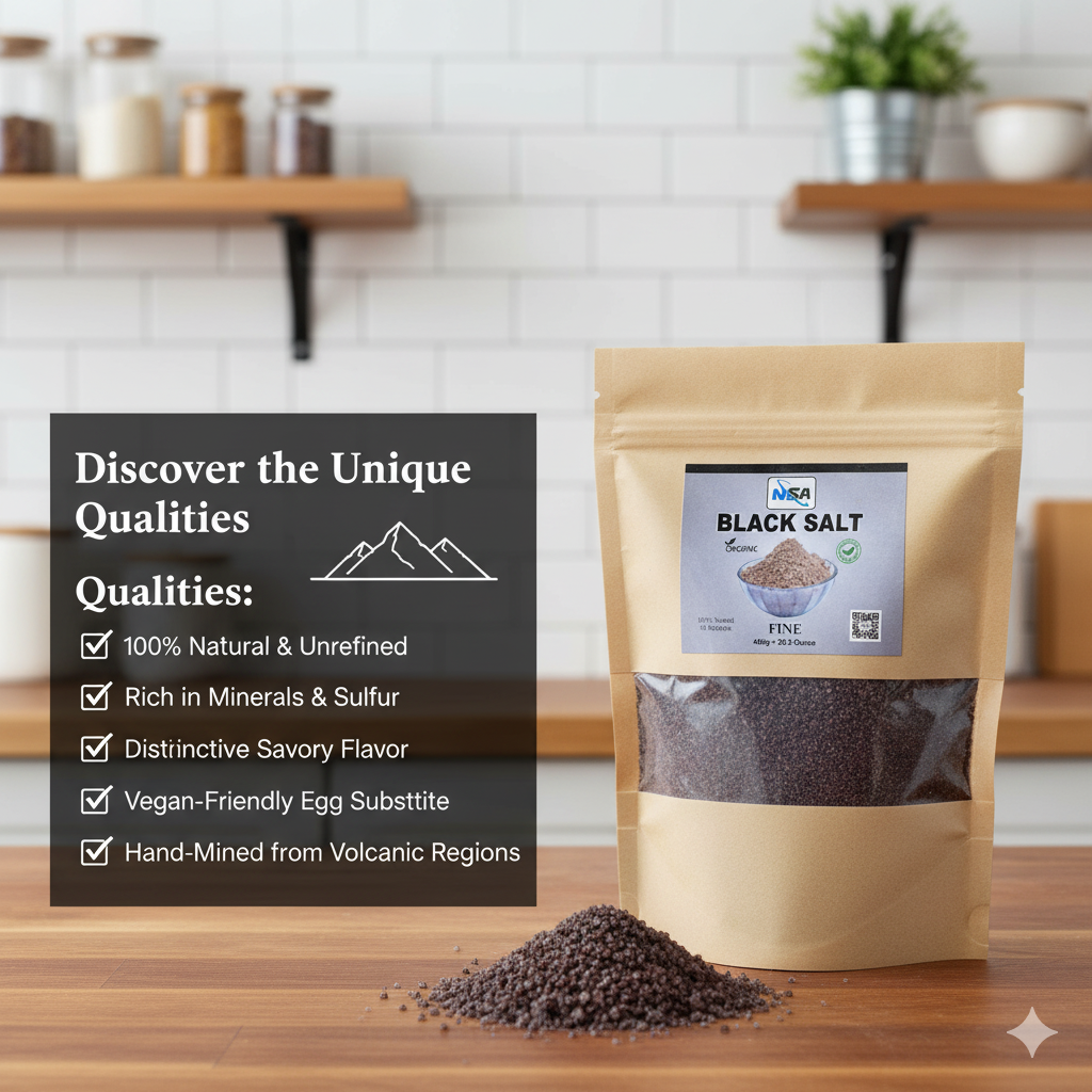 NSA Himalayan Black Salt Fine Packet – 100% Natural & Pure Kala Namak Powder | Edible Black Rock Salt for Cooking,