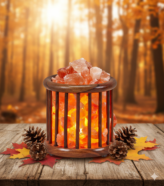 NSA Salt Basket – Wooden Slatted Cylinder Himalayan Pink Salt Electric Lamp Basket