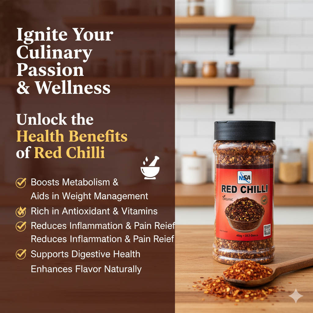 NSA Crushed Red Chili Jar – 100% Pure & Natural Moti Laal Mirch Flakes | Premium Coarse Crushed Chili for Cooking, Seasoning, BBQ, Karahi & Spice Blends – 400gm
