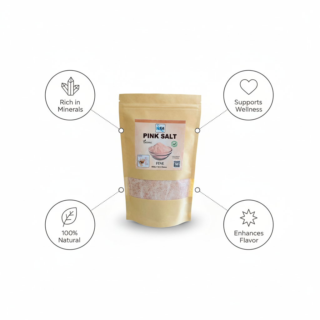 NSA Himalayan Pink Salt Fine – 100% Natural & Pure Food Grade Rock Salt Powder | Premium Mineral-Rich Edible Pink Salt for Cooking, Seasoning, Baking & Daily Wellness Use