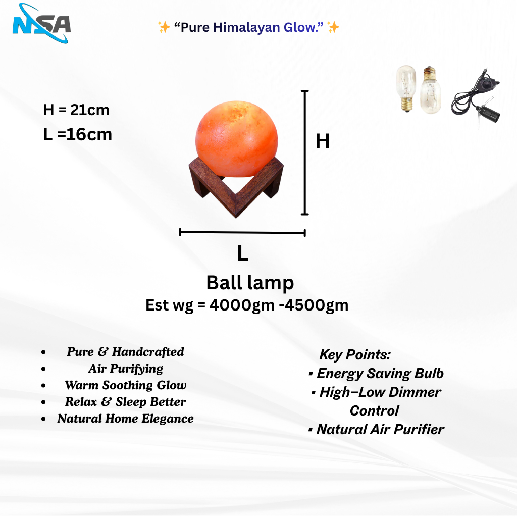 NSA Ball  Himalayan Salt Lamp – Original Rock Salt Lamp for Home Decor & Healing