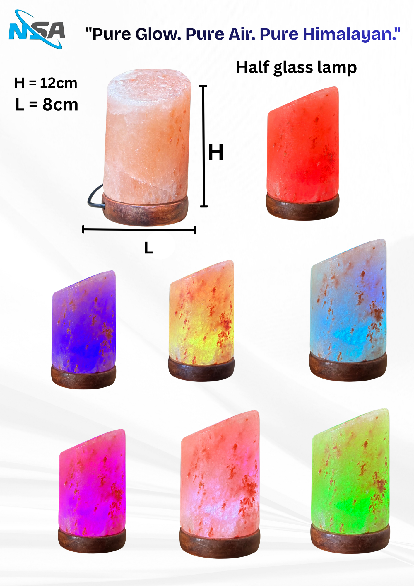 NSA USB Himalayan Salt Lamp – Color Changing LED | Natural Rock – Model: [Half glass lamp ]