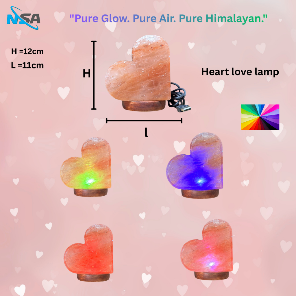 NSA USB Himalayan Salt Lamp – Color Changing LED | Natural Rock – Model: [Heart love lamp]