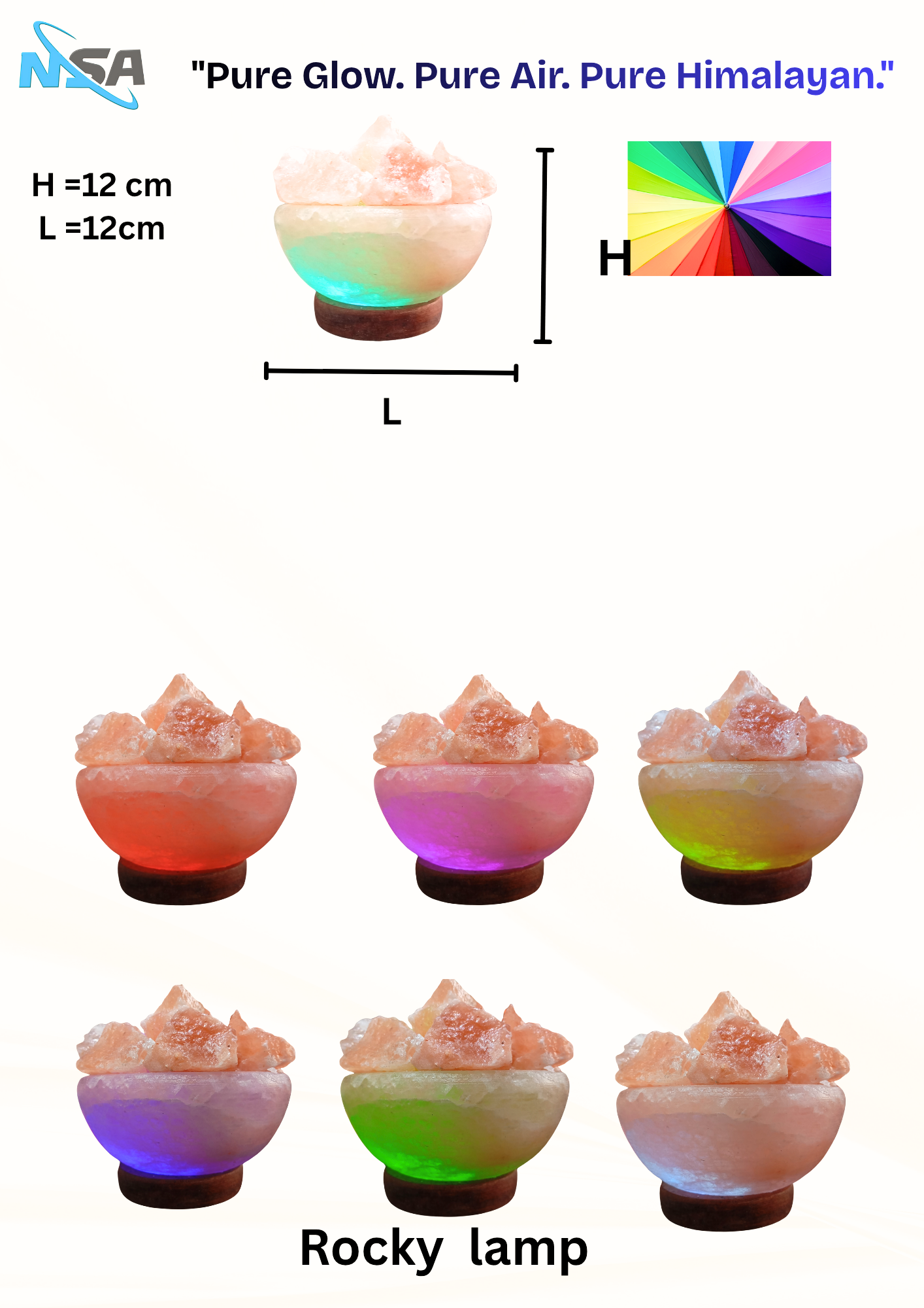 NSA USB Himalayan Salt Lamp – Color Changing LED | Natural Rock – Model: Rocky lamp